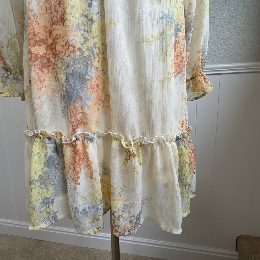 Romantic Feminine Boho INDIGO ROSE Floral Dress Size M Ruffle Cottage Flowy Knee - Picture 15 of 16